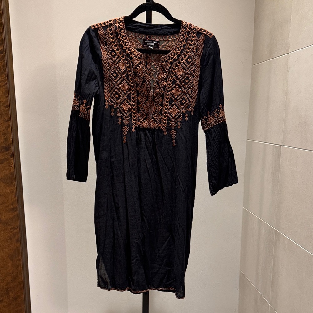 Johnny Was Black Dress with Orange Embroidery